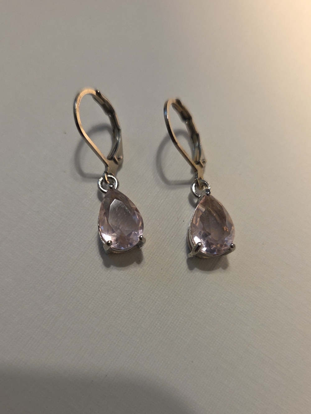 Rose Teardrop Dangle Earrings - Pink Crystal Drop